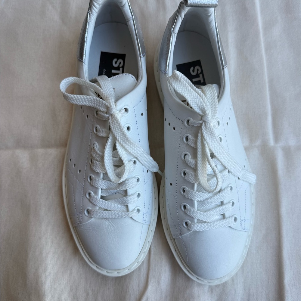 NEW Golden Goose White Silver Starter Sneakers
